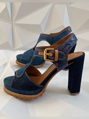 See By Chloe Patchwork Denim Upper With Snake Print Chunky Platform Sandals